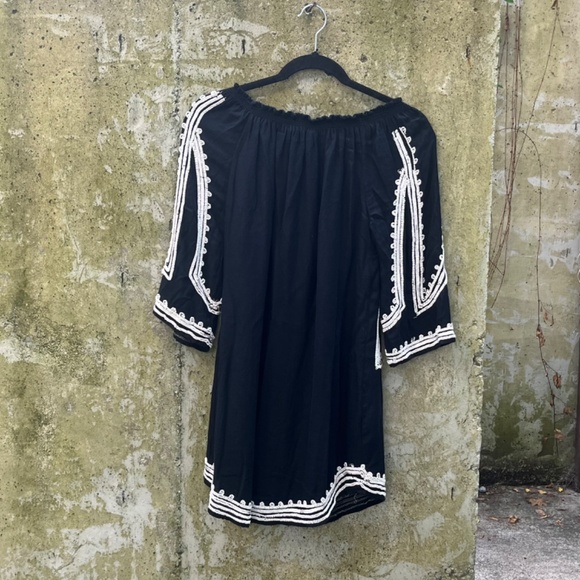 Zara Vintage Beaded Off Shoulder Tunic / Mini Dress, Black w/ White Beads, XS - Picture 3 of 12